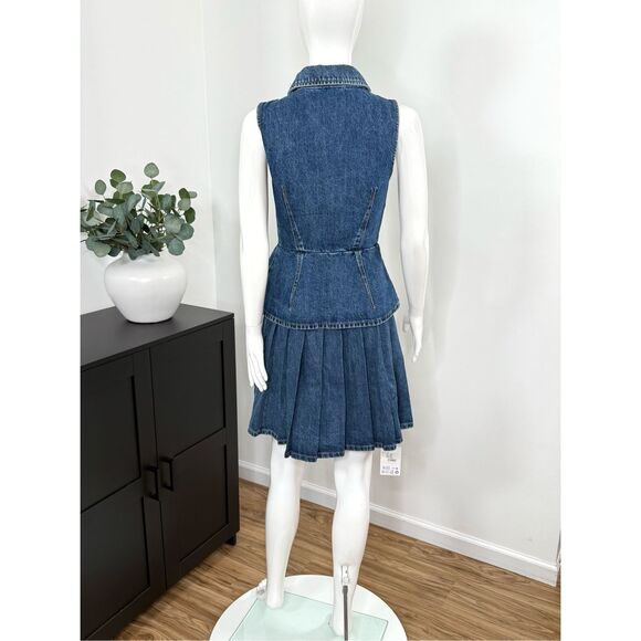 NWT SELF-PORTRAIT Pleated Denim Mini Top Skirt Set Size 2 - Picture 8 of 12